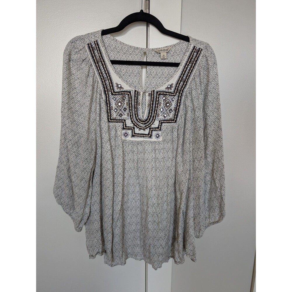 Lucky Brand Boho White Black Top 3x